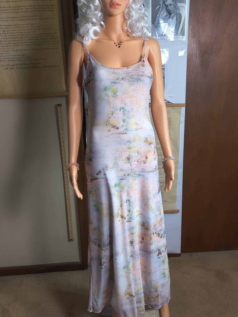 See You Monday Pastel Scenic Print Slip Maxi Dress L NWT Coastal Resort